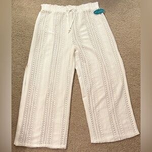 Mynah White Crochet Beach Cover Up Wide-Leg Pants